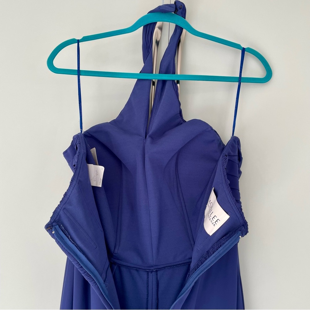 MORILEE Madeline Gardner Halter Chiffon Bridesmaid Jumpsuit in Sapphire 21626 - Picture 6 of 14